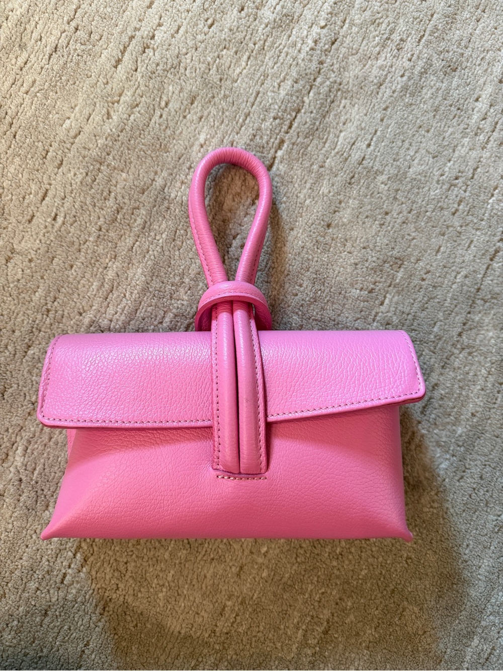 Pink Leather Wristlet Clutch with Knot-Loop Handle